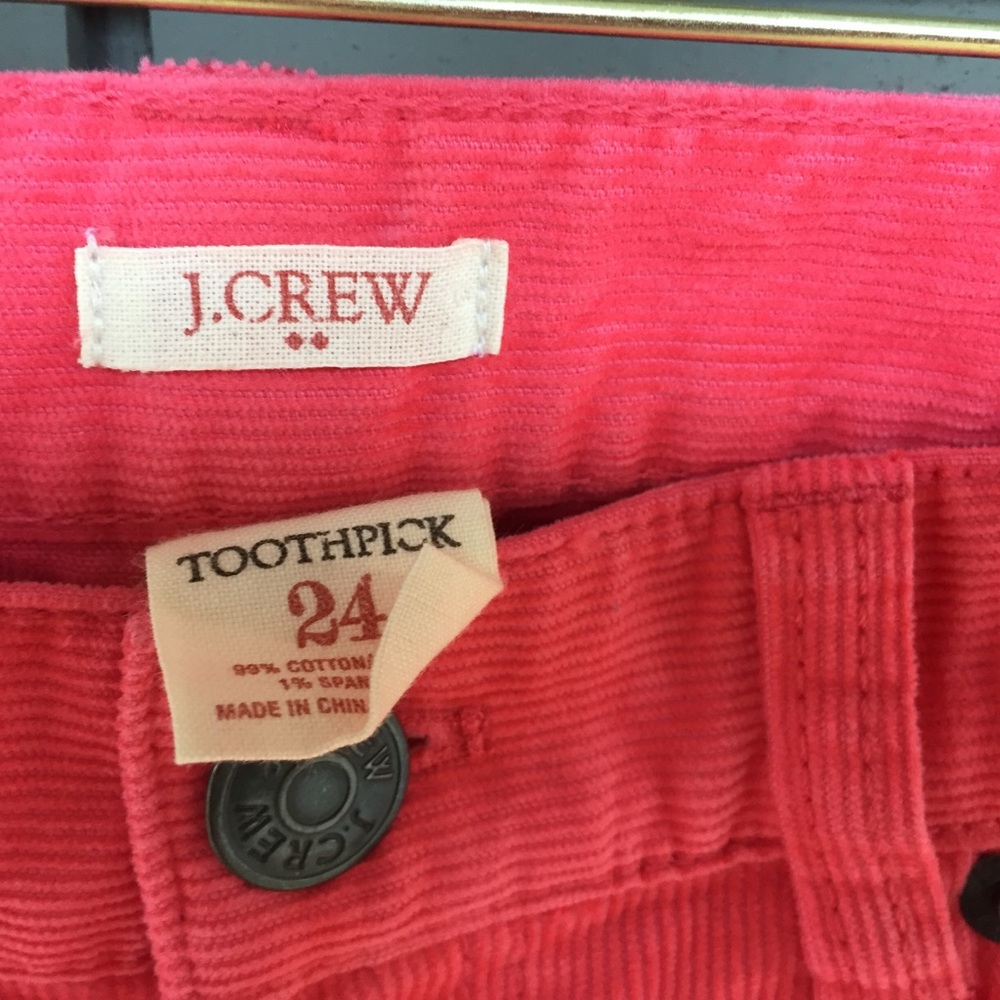 J. CREW hot pink toothpick corduroy jeans size 24